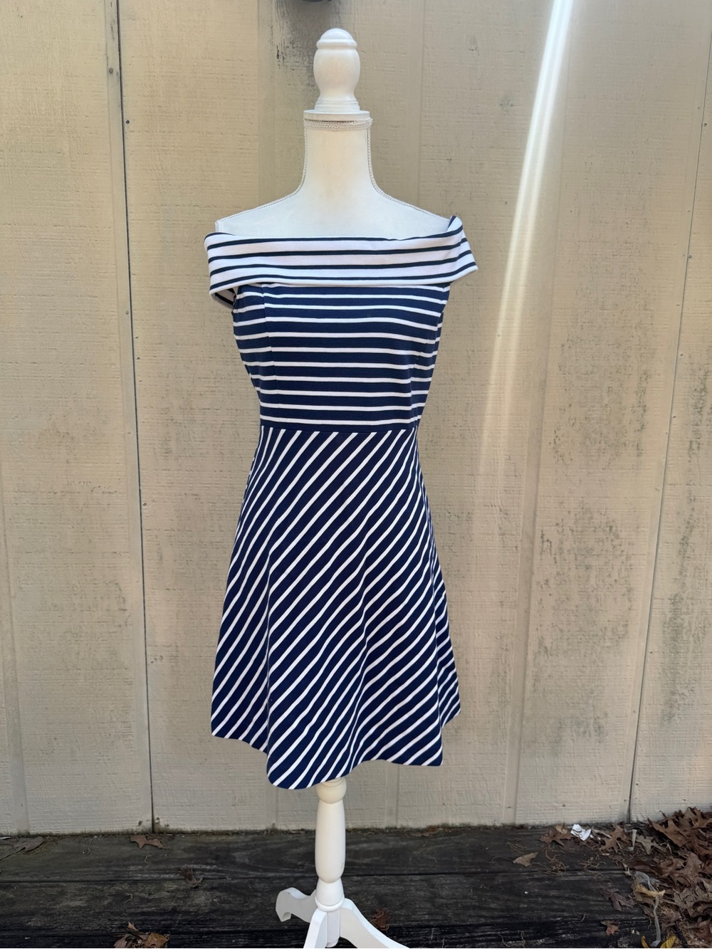 Vineyard Vines Navy and White Off-Shoulder Striped Mini Dress